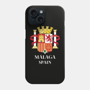 Malaga Spain. White text. Gift Ideas For The Spanish Travel Enthusiast. Phone Case