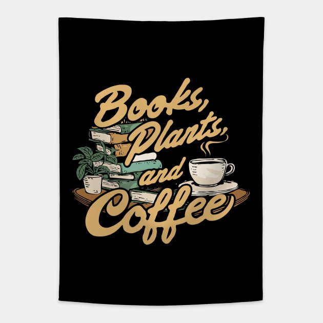 Books Plants and Coffee, Retro Tapestry by Chrislkf