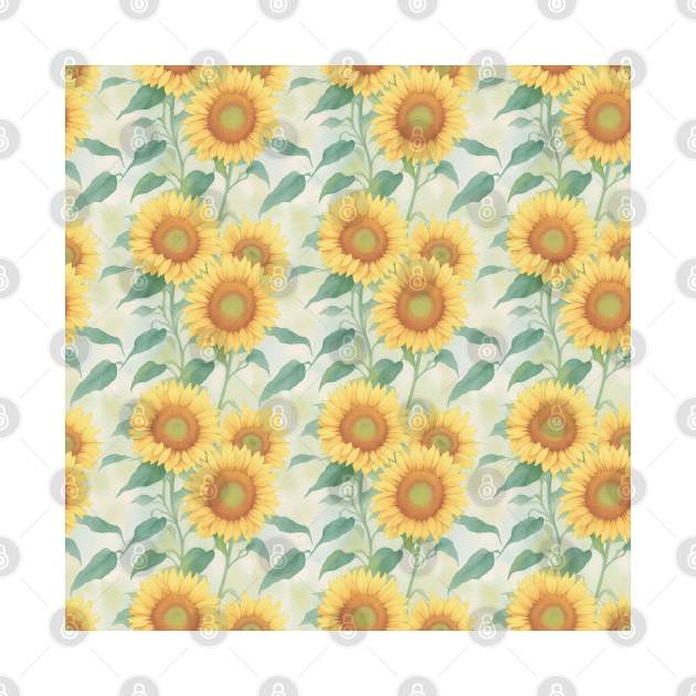 Watercolor Yellow Sunflowers Pattern by Victoria's Store