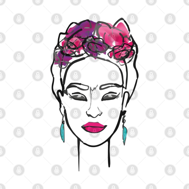 Frida Kahlo famous mexican painter line portrait red lips and roses minimalist decorationfemale painter, mexican art, mexican artist, minimalistic red lips by T-Mex