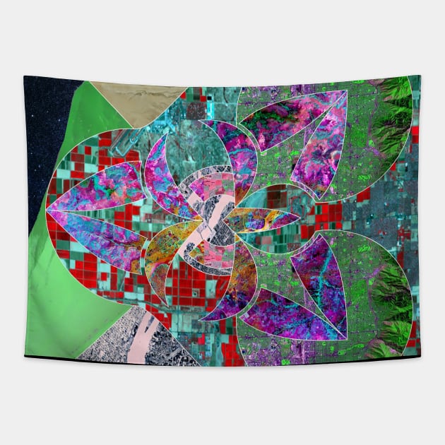 hazard city in lidar collage art in ecopop pattern Tapestry by jorge_lebeau