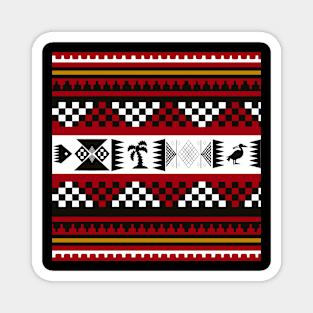 Harmony of Contrast: Red, Black, and White Checkerboard Fabric Pattern with Natural Accents Magnet