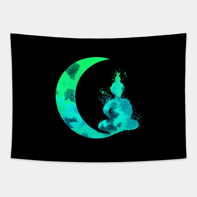 Turquoise Crescent Moon and Buddha Tapestry by ZeichenbloQ