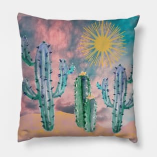 Abstract Cactus Scene - Pink Blue Pillow