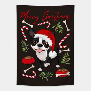 Merry Christmas Bulldog cute dog Seasons Greetings Tis The Season To Be Jolly Cutest puppy Tapestry