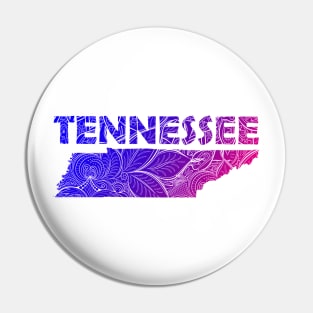 Colorful mandala art map of Tennessee with text in blue and violet Pin