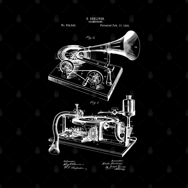 Patent Invention 1895 Gramophone by MadebyDesign