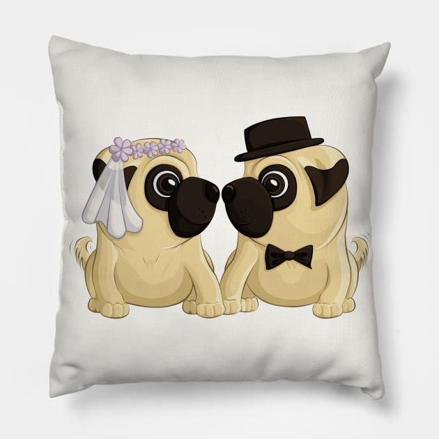 Wedding Pugs Pillow by Art by Angele G