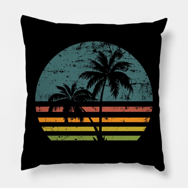 Beach Life Palm Tree Sunset Pillow by Aldebaran