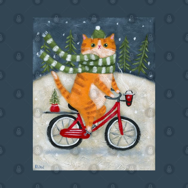 Ginger Wintery Bicycle Ride by KilkennyCat Art