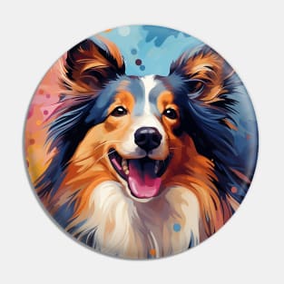 Colorful cute Sheltie dog painting Pin