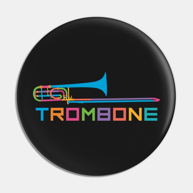 Vibrant Trombone in Rainbow Colors Pin by evisionarts