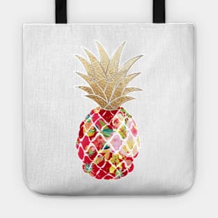 Aloha pineapple, red + faux gold Tote