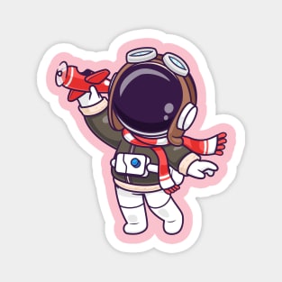 Cute Astronaut Pilot Playing Plane Toy Cartoon Magnet