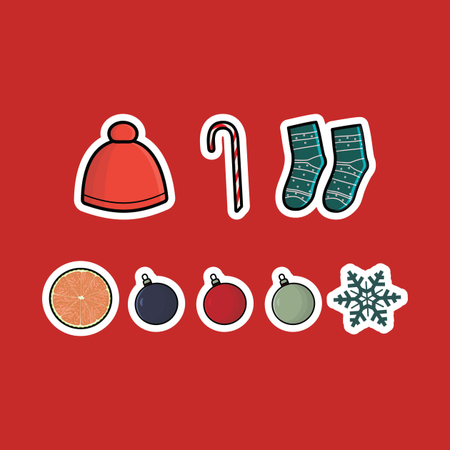 Set of Christmas symbols and decorations sticker design vector illustration. Holiday objects icon design concept. Merry Christmas element objects sticker design vector with shadow. by AlviStudio