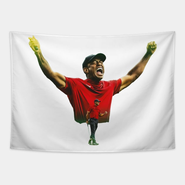 TIGER WOODS RED CELEBRATION Tapestry by LuckYA