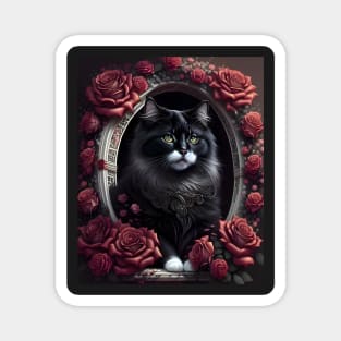 Cat with Roses - Modern digital art Magnet