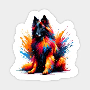 Vibrant Belgian Tervuren in Colorful Splash Art Magnet