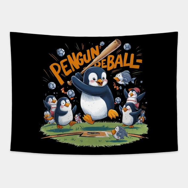 the world of penguin baseball Tapestry by hsayn.bara
