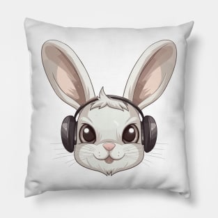 Rabbit With Headphones Pillow