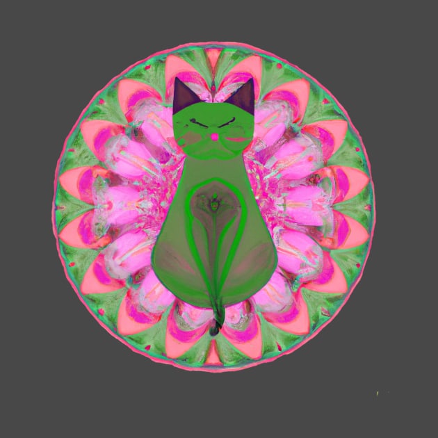 Mandala with cat in pink and green. by greenPAWS graphics