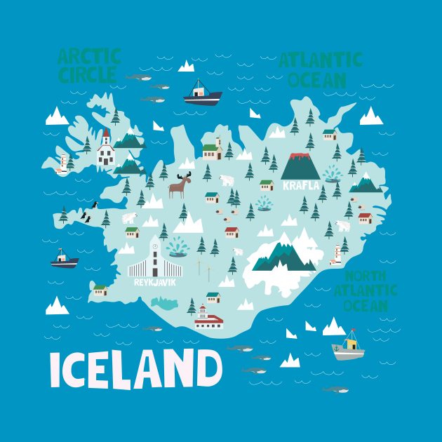 Iceland Illustrated Map by JunkyDotCom