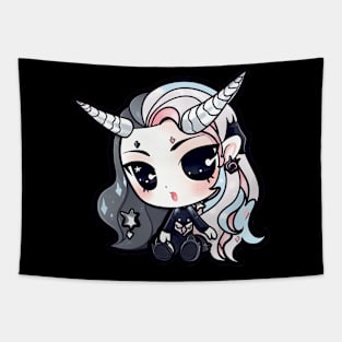 Fantasy demon with horns and cool hair Tapestry