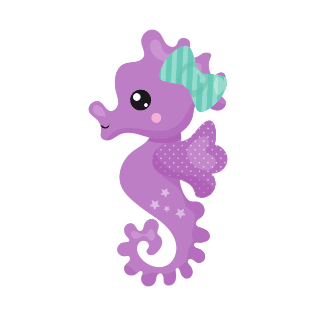 Cute Seahorse, Purple Seahorse, Ribbon, Stars by Jelena Dunčević