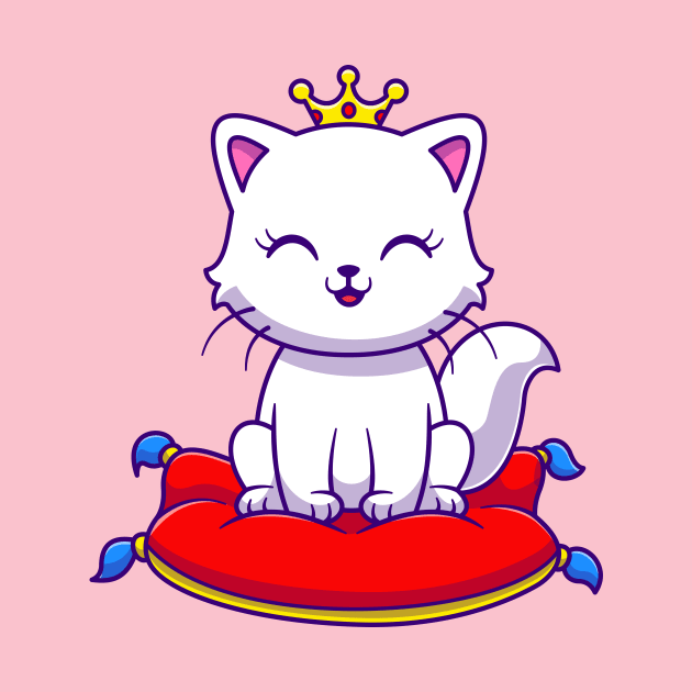 Cute Queen Cat Sitting On Pillow Cartoon by Catalyst Labs