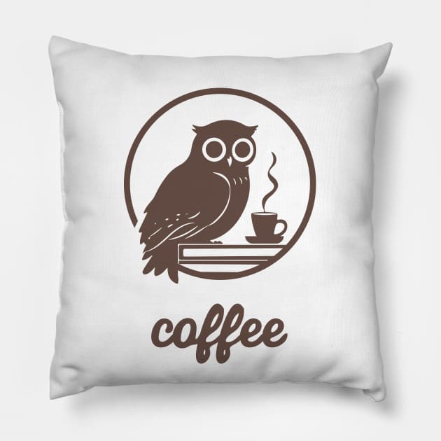 Owl Coffee and books Pillow by CreativeSage