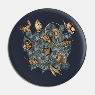 Ernst Haeckel Sepia Peridinea on Cerulean  Diatoms Pin