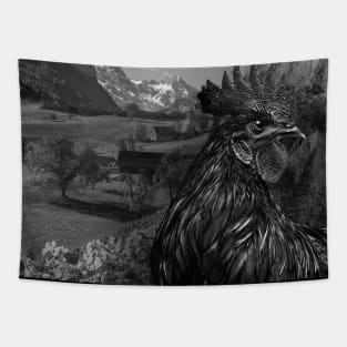 black and white rooster Tapestry