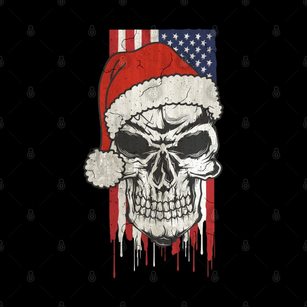 Santa Claus Skull - Stars And Stripes USA Flag by EDDArt