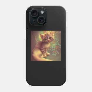 Cute Kitten Beautiful Eyes | White, brown and red cat with green eyes | Digital art Sticker Phone Case