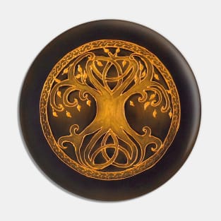 Tree of life with triquetra Celtic knot gold on olive Pin