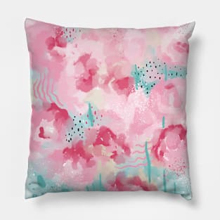 Modern Pink and Mint Watercolor Roses Pillow