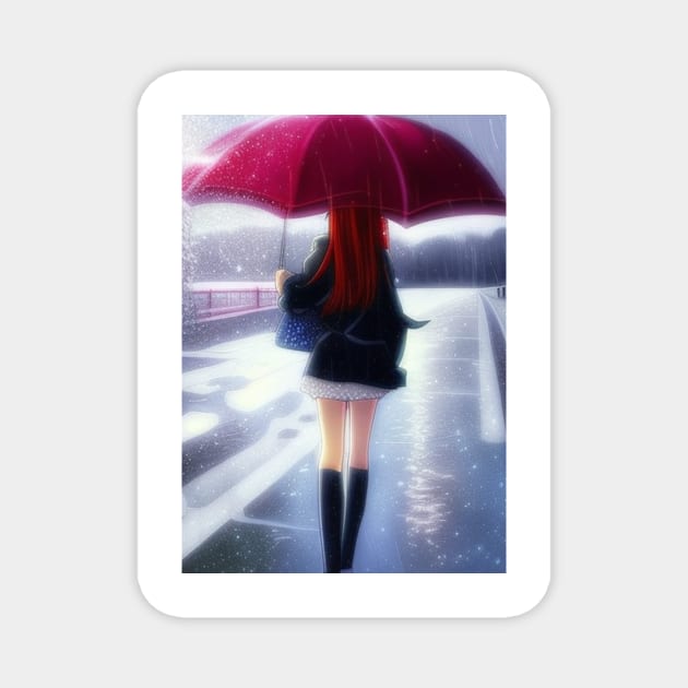 Red umbrella anime girl Magnet by Laakiiart