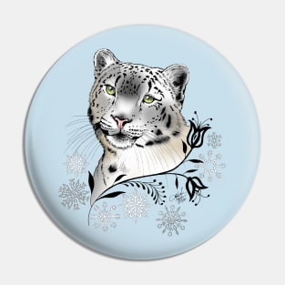 Snow Leopard & Snowflakes Pin