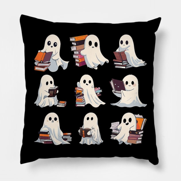 Ghost Reading Book Halloween Teacher Librarian Pillow by Rosiengo