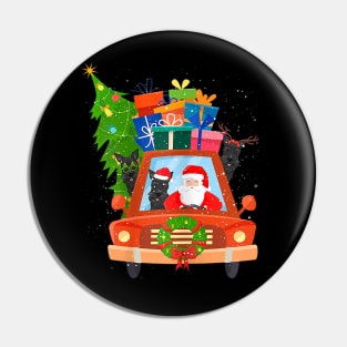 Santa And Scottie Riding Red Truck Merry Christmas Pin