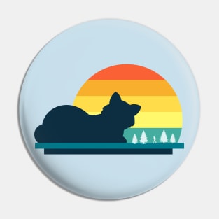 Giant Cat in Retro Sun, Abstract Cat Landscape for Feline Lover Pin