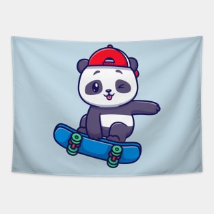 Cute Panda Playing Skateboard Cartoon Tapestry