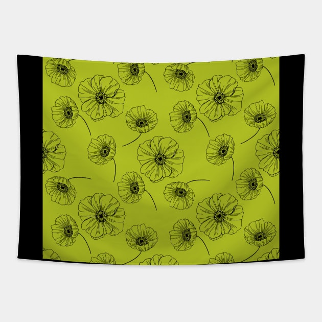 Poppies Pattern in Peridot Birthstone Color Tapestry by aybe7elf