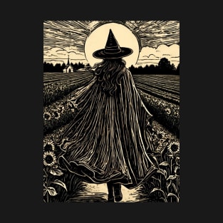 Vintage Witch in Sunflower Field T-Shirt