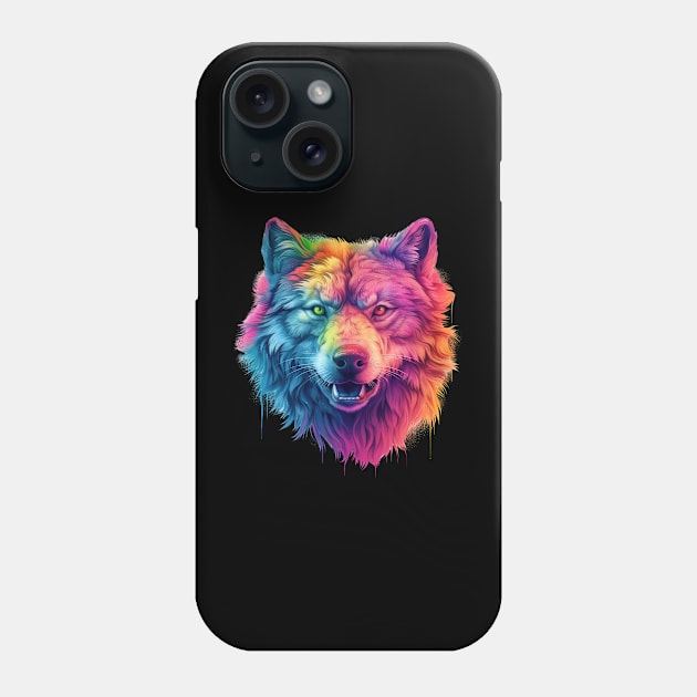 Rainbow Spirit: Trippie Wolf in Pastel Hues Phone Case by MerlinArt