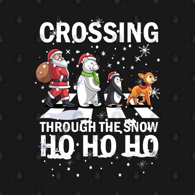 Crossing Through The Snow Ho Ho Ho Santa Bear Penguin Deer by alcoshirts