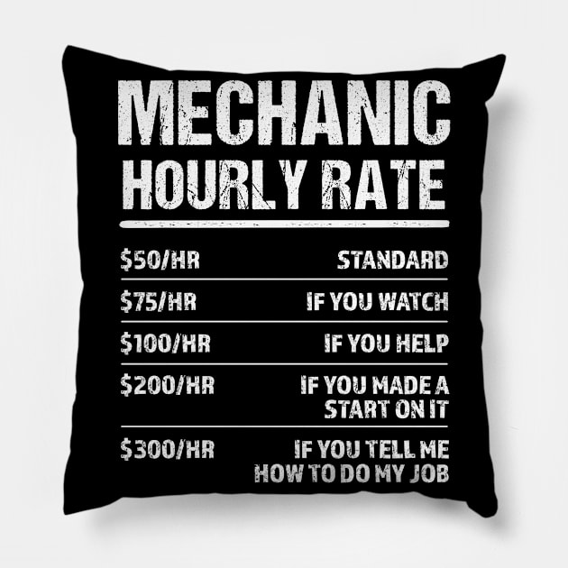 Mechanic Hourly Rate Funny Birthday Gift Pillow by qwertydesigns