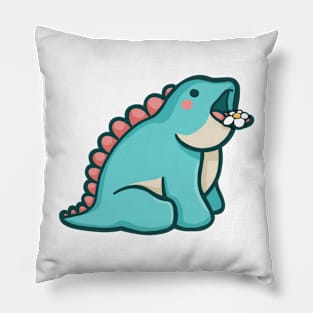 Cute stegosaurus giving flower, mlem, Dinosaur Pillow