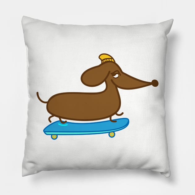 Skater Dachshund Skateboard Pillow by spontania