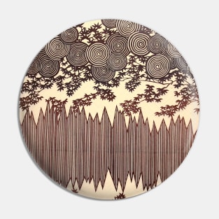 SWIRLS ,LEAVES AND STRIPES Ivory Sepia Brown Geometric Japanese Floral Pin